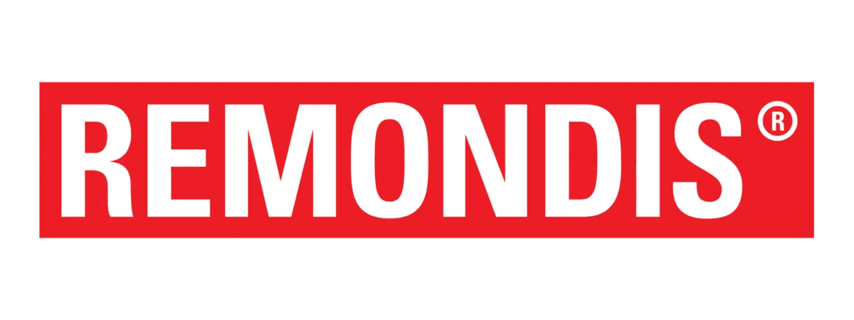 REMONDIS Schriftzug auf rotem Hintergrund.